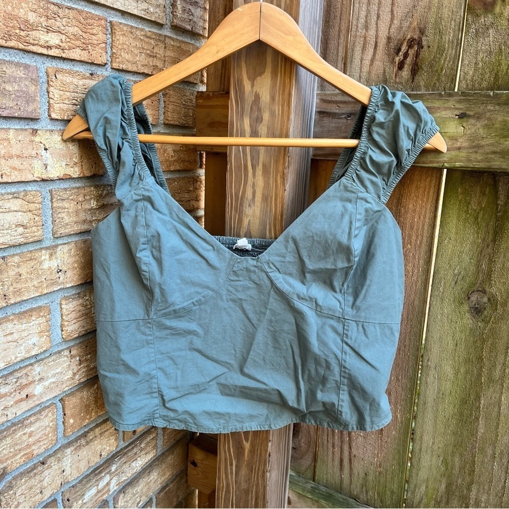Aerie Olive Green Crop Top w/ Smocked Back